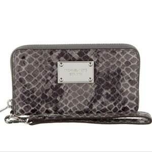Michael Kors Gray Snake Print pebbled zip Wallet